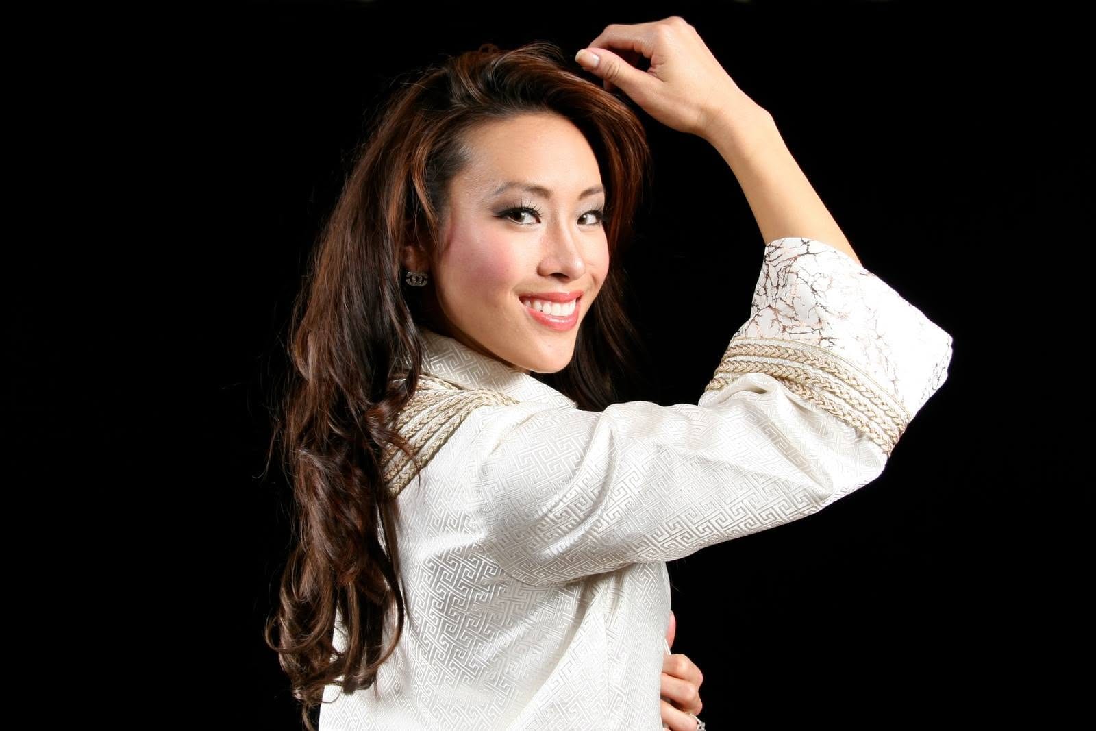 White brocade fashion portrait